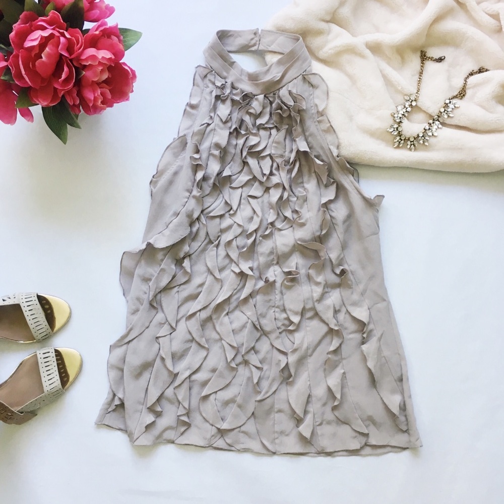 Sold! BCBG Max Azria Gray Silk Ruffle Halter Top